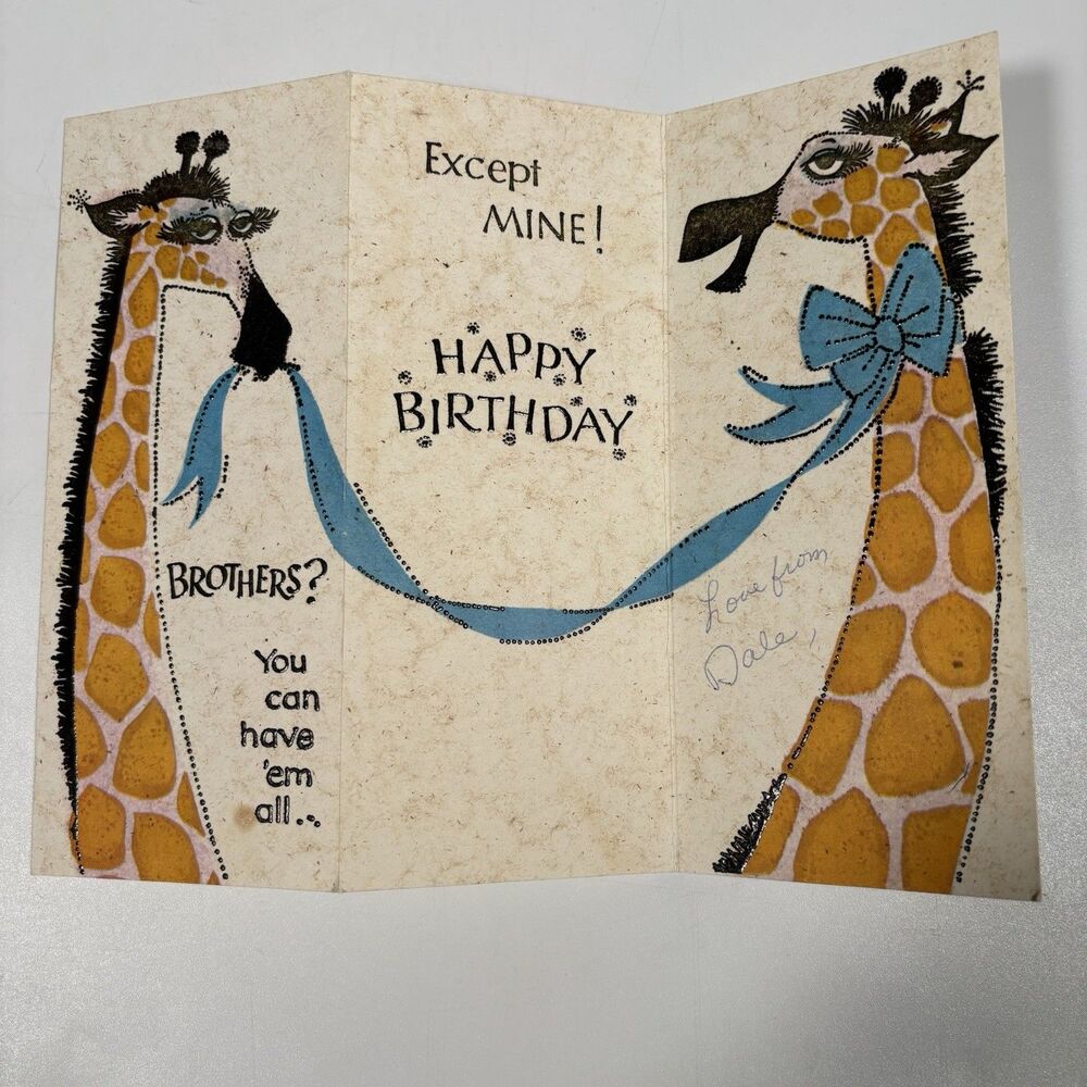 Vintage Hallmark Slim Jims Giraffe Brother Birthday Greeting Card Funny Cute Art